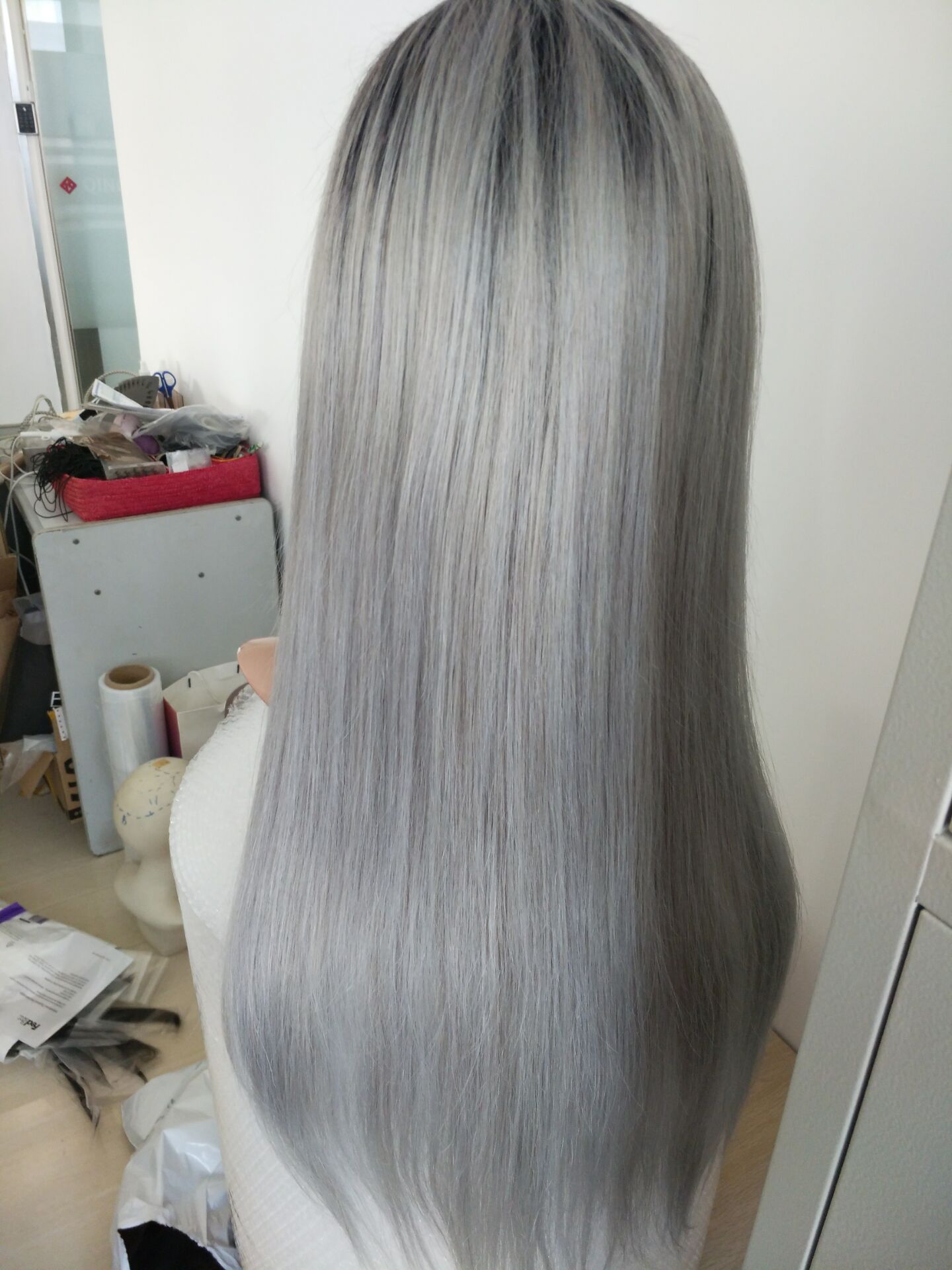 Silver gray wigs human lace wig,glueless braided wig,natural wavy hair wig HN301.