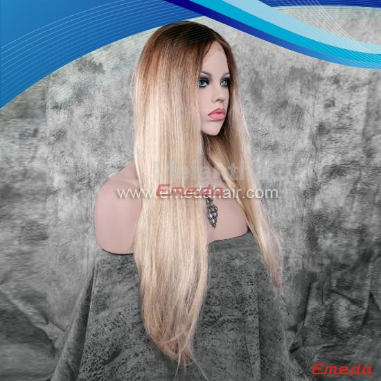 synthetic and human hair mix lace wig 