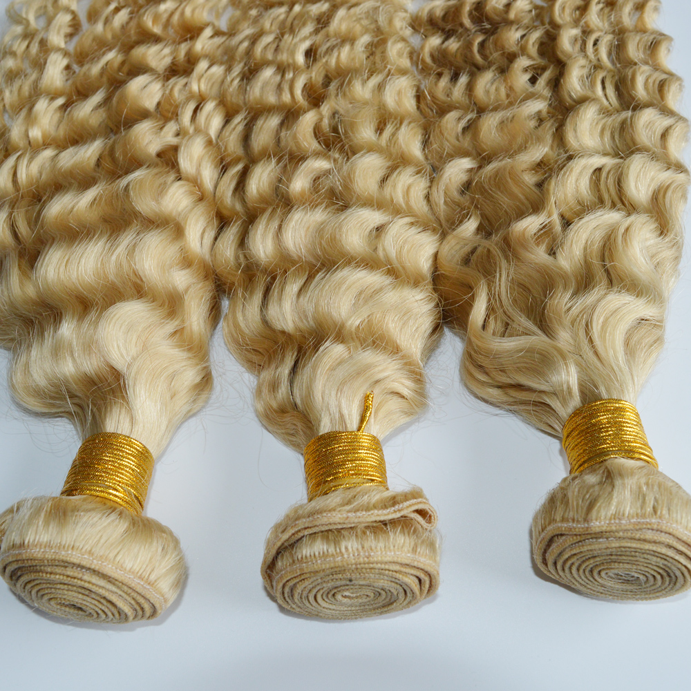 Grade 8A deep wave blonde hollywood hair weave extensions YJ136