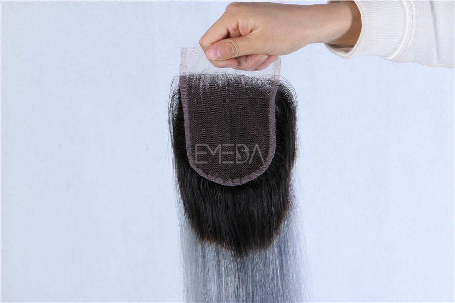 Silver ombre hair wefts 3 bundles with closure zj0020