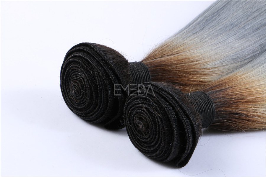 Silver ombre hair wefts 3 bundles with closure zj0020