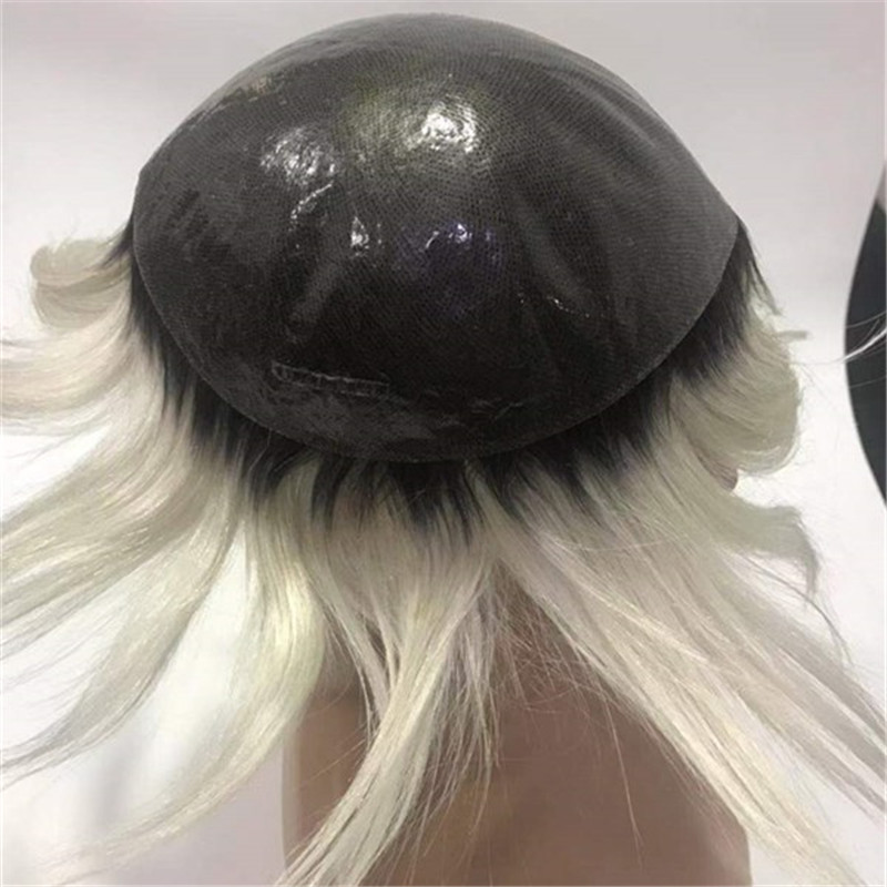 Ombre Color with White Hair Man Toupee Very Light Color WK071