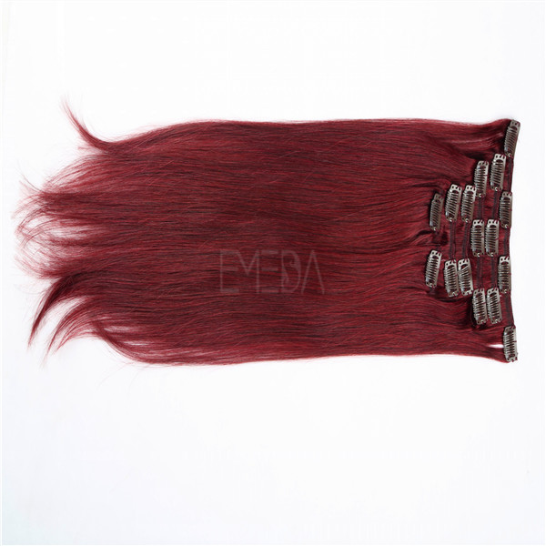 Wholesale top grade red clip in hair extensions no tangling no shedding WJ034