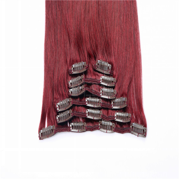 Wholesale top grade red clip in hair extensions no tangling no shedding WJ034