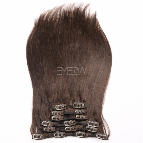 Light brown human remy clip in hair extensions yj254