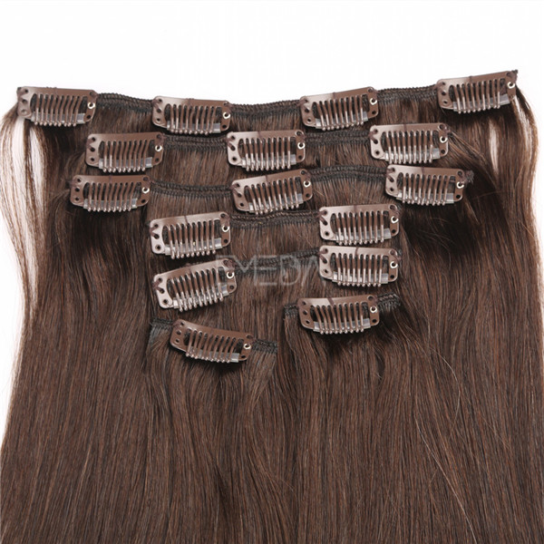 Double drawn thick virgin remy clip in hair extensions YJ253