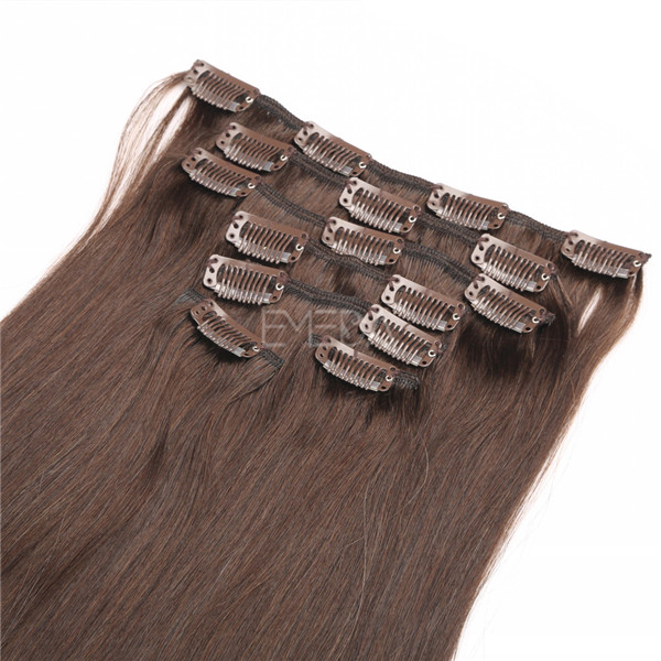 Light brown human remy clip in hair extensions yj254