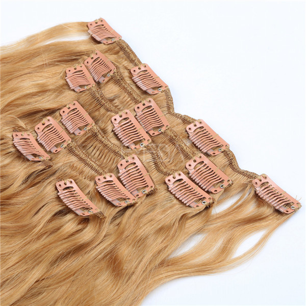 Wavy blonde human hair clip in hair extensions clips ins YJ248