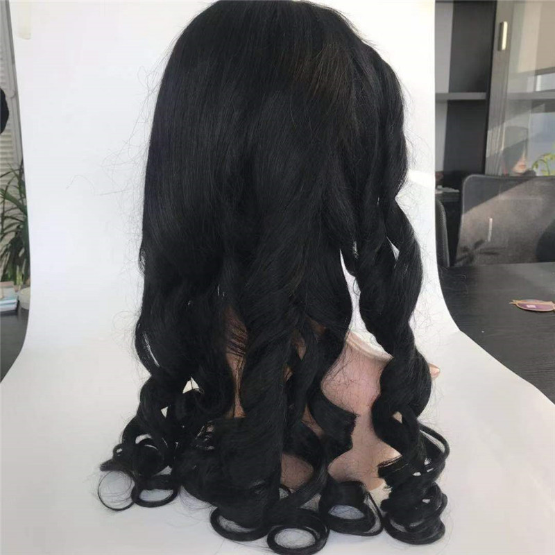 Egg Curl Left Part Front Lace Wig #1 Black Color with Long Length WK079