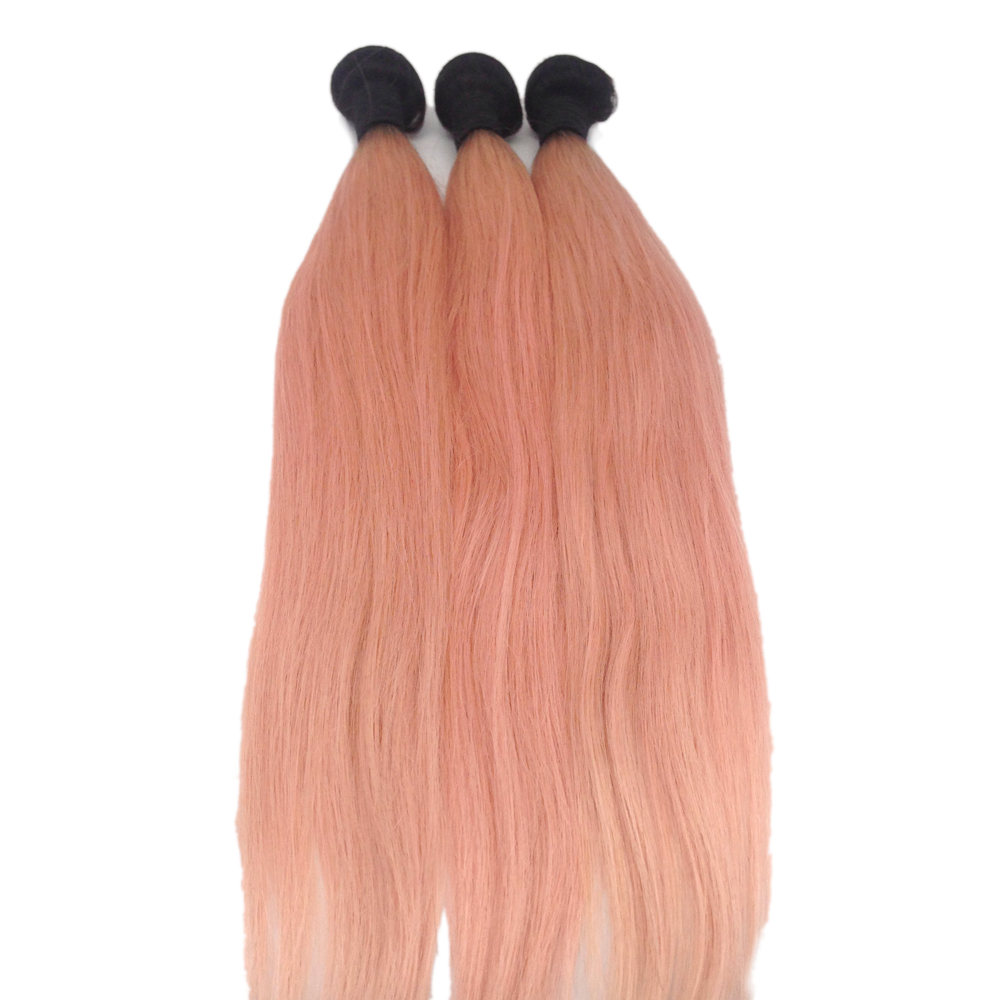 Pink Hair Extension Ombre Color Bundle Black Root WK111