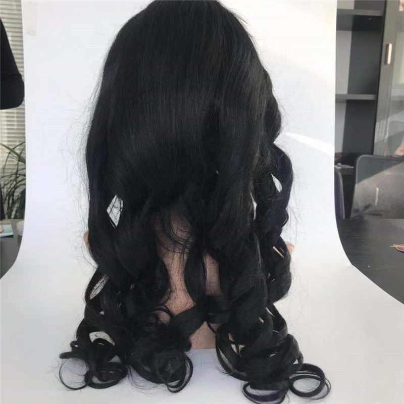 Egg Curl Left Part Front Lace Wig #1 Black Color with Long Length WK079