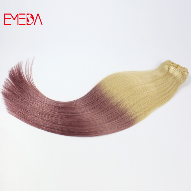 China ombre pink blonde clip in human hair extensions factory supplies YJ318