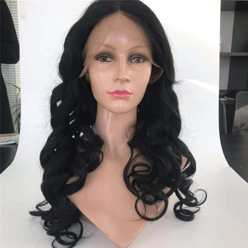 Egg Curl Left Part Front Lace Wig #1 Black Color with Long Length WK079