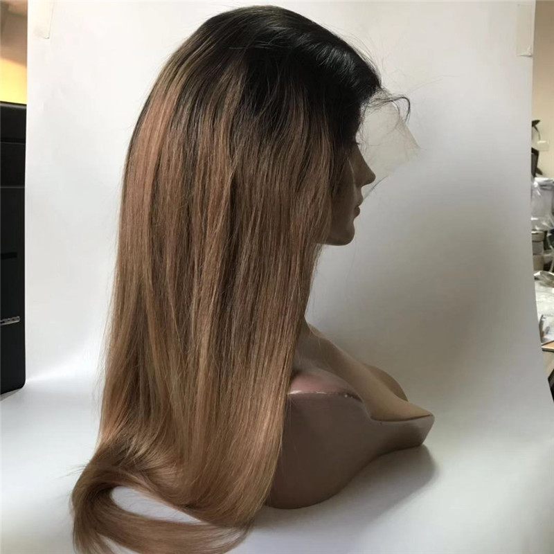 Silk Base Full Lace Wig Big Cap Size 3 Ombre Colors with Straight Hair WK109
