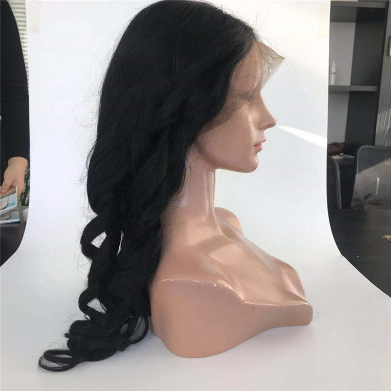 Egg Curl Left Part Front Lace Wig #1 Black Color with Long Length WK079