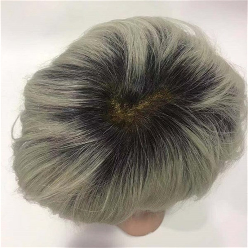 Ombre Color with White Hair Man Toupee Very Light Color WK071