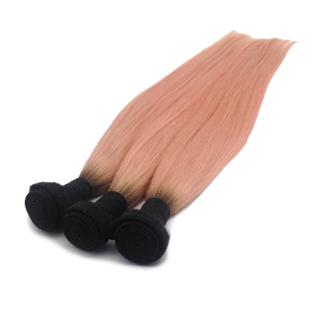 Pink Hair Extension Ombre Color Bundle Black Root WK111