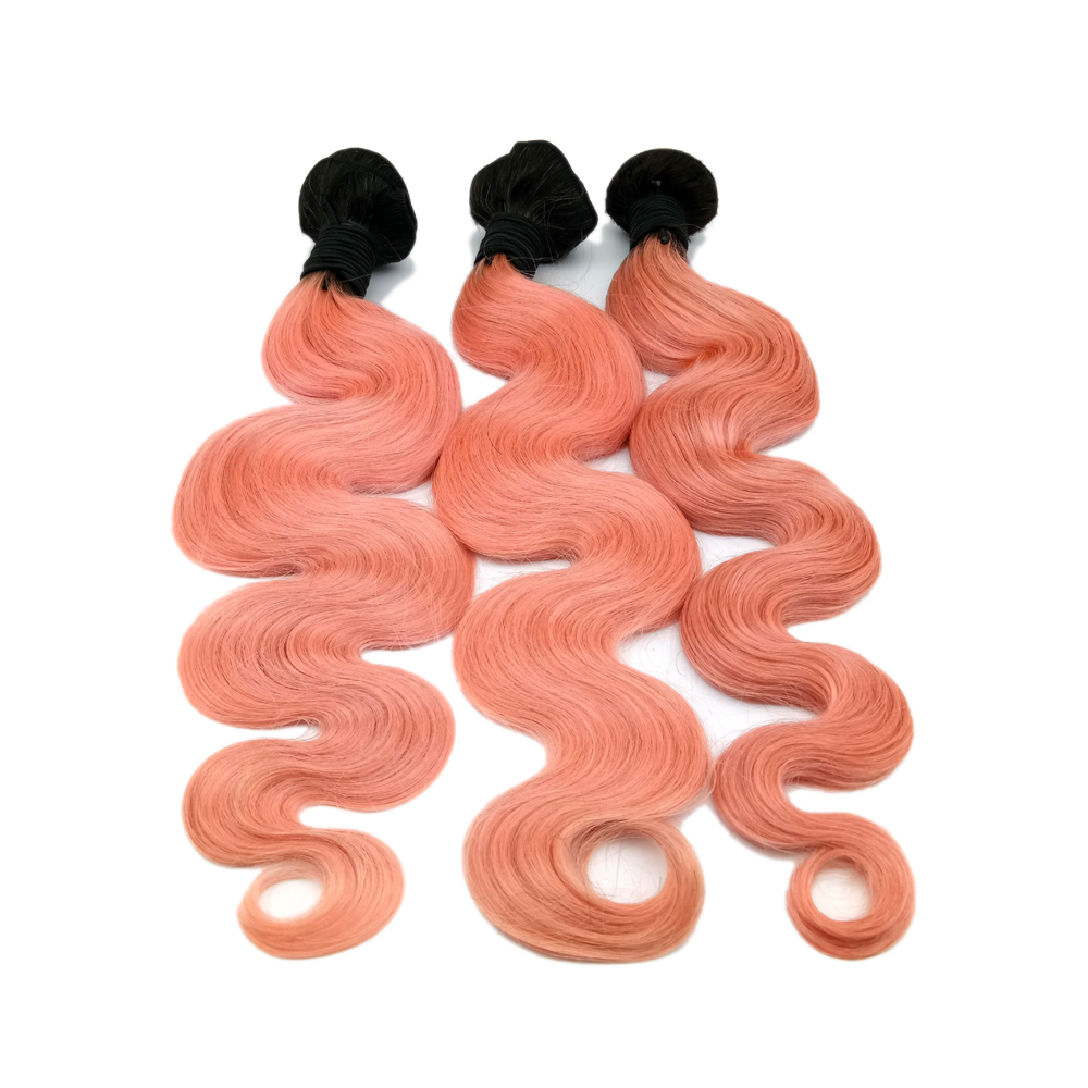 Pink Hair Extension Ombre Color Bundle Black Root WK111