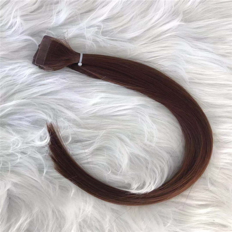 Red Brown Tape in Hair Extension Color 33 White Tape Straight Texture WK083