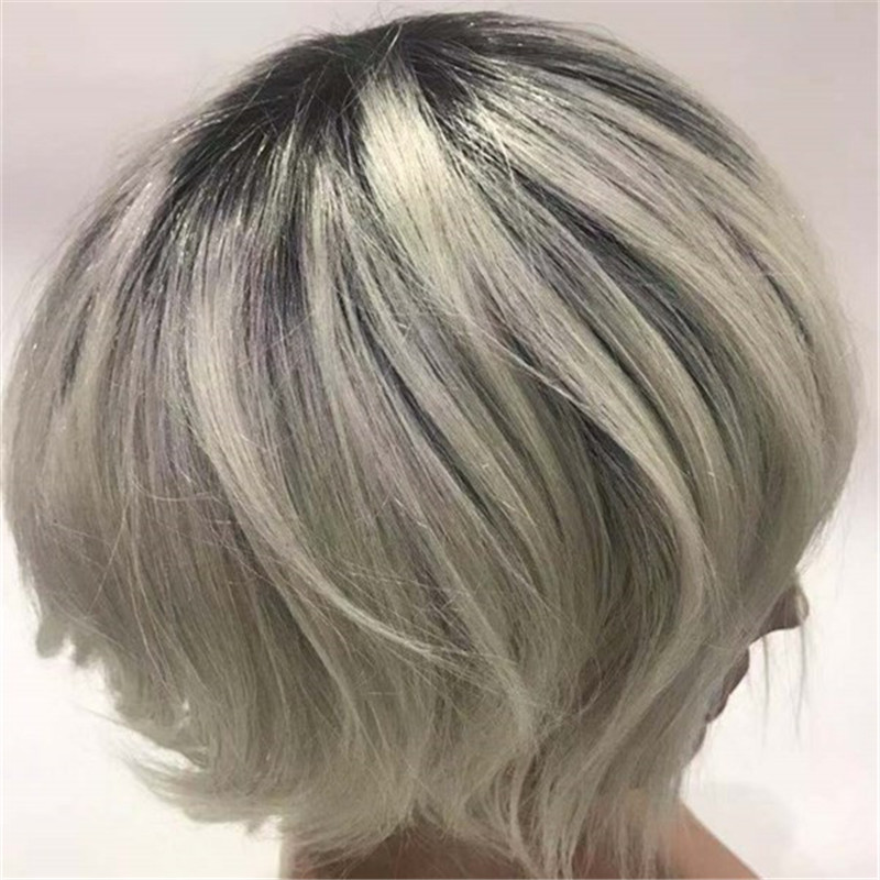 Ombre Color with White Hair Man Toupee Very Light Color WK071